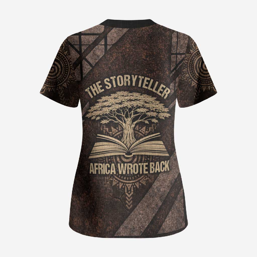 Chinua Achebe Scrub Top with Tribal Symbol Design, The Storyteller Quote and Africa Wrote Back - Wonder Print Shop