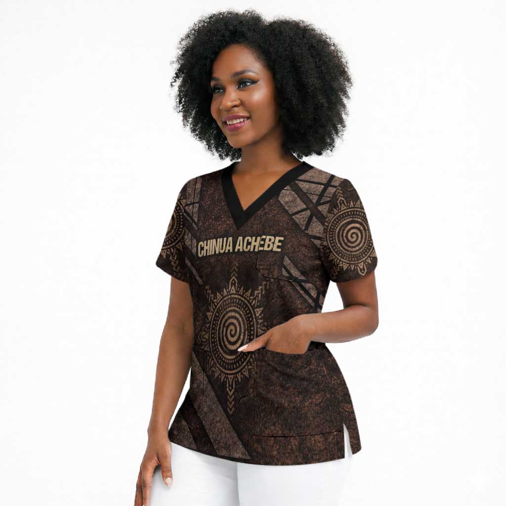 Chinua Achebe Scrub Top with Tribal Symbol Design, The Storyteller Quote and Africa Wrote Back - Wonder Print Shop