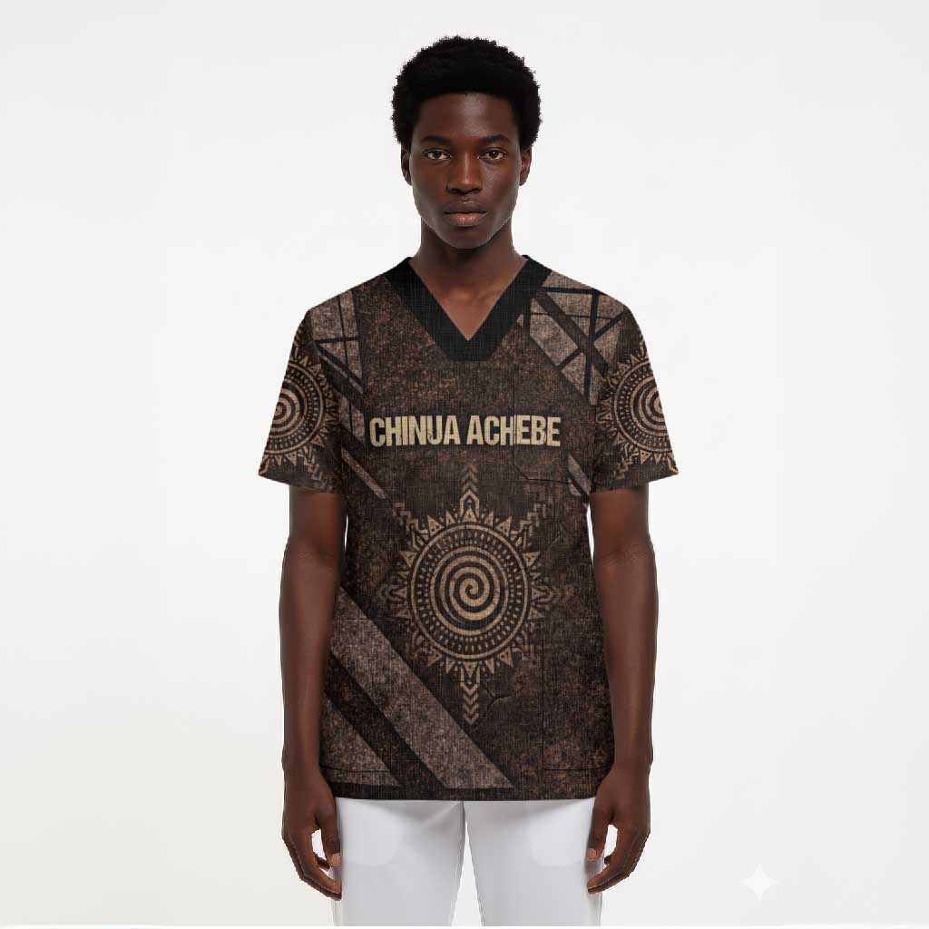 Chinua Achebe Scrub Top with Tribal Symbol Design, The Storyteller Quote and Africa Wrote Back - Wonder Print Shop
