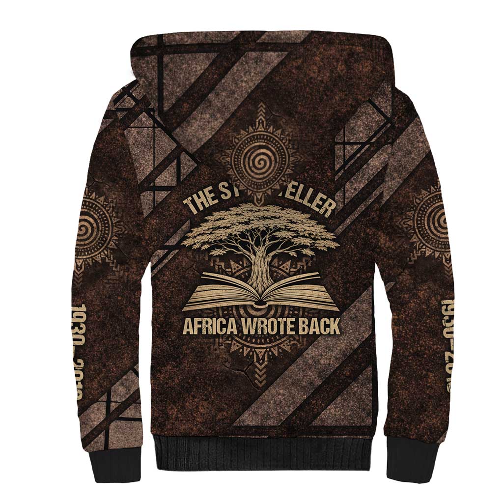Chinua Achebe Sherpa Hoodie with Tribal Symbol Design, The Storyteller Quote and Africa Wrote Back - Wonder Print Shop