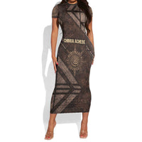 Chinua Achebe Short Sleeve Bodycon Dress with Tribal Symbol Design, The Storyteller Quote and Africa Wrote Back - Wonder Print Shop