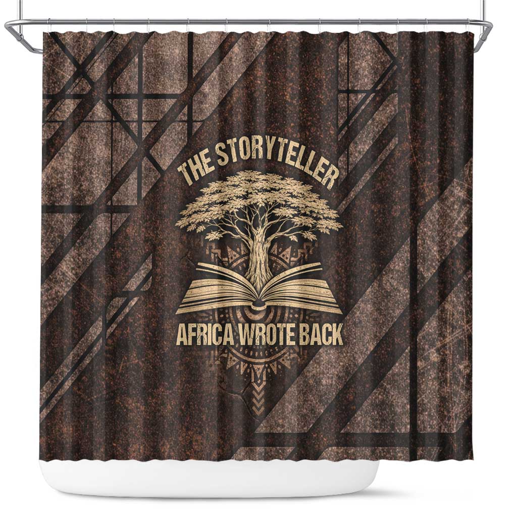 Chinua Achebe Shower Curtain with Tribal Symbol Design, The Storyteller Quote and Africa Wrote Back - Wonder Print Shop