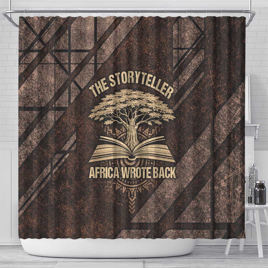 Chinua Achebe Shower Curtain with Tribal Symbol Design, The Storyteller Quote and Africa Wrote Back - Wonder Print Shop