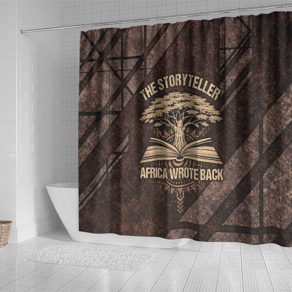 Chinua Achebe Shower Curtain with Tribal Symbol Design, The Storyteller Quote and Africa Wrote Back - Wonder Print Shop
