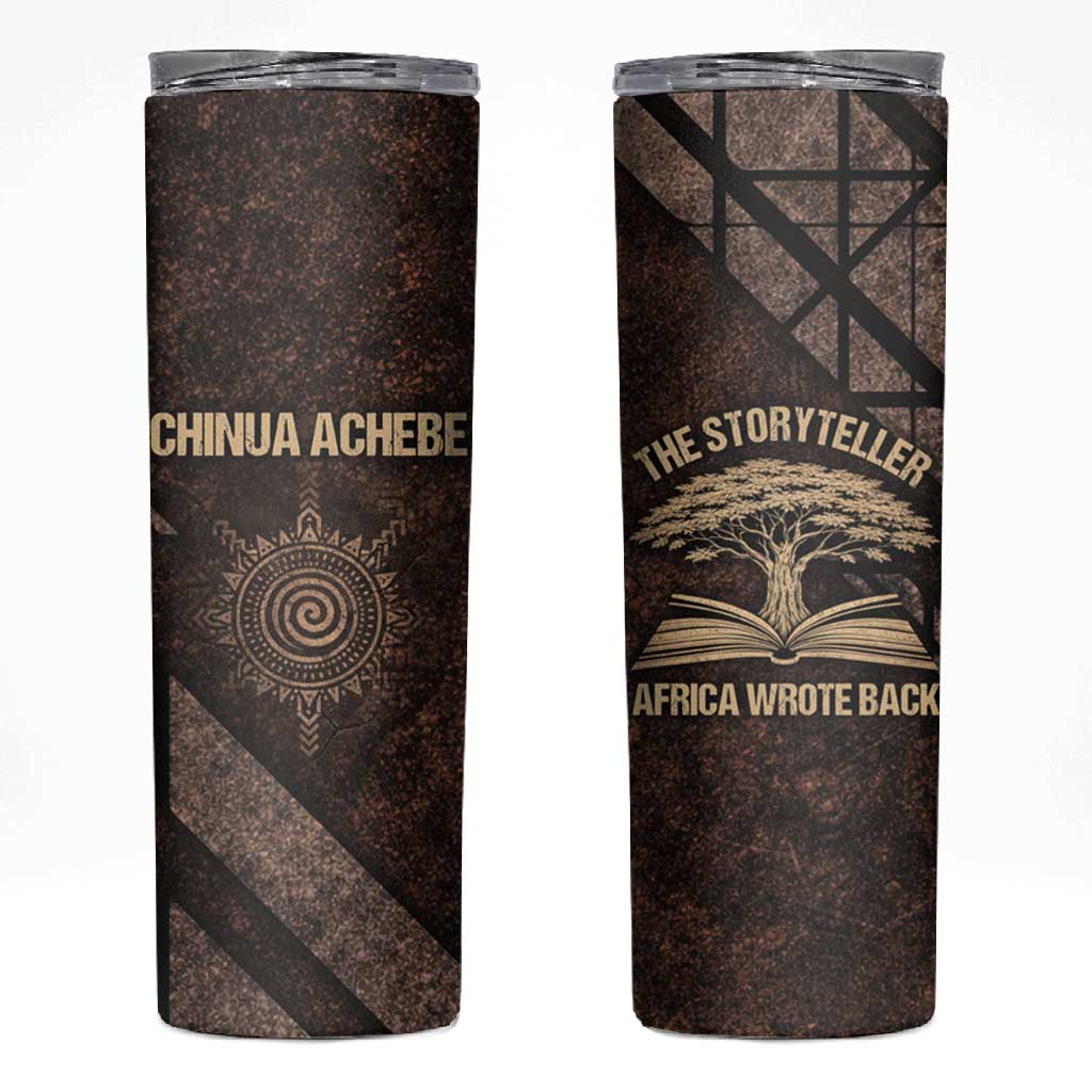 Chinua Achebe Skinny Tumbler with Tribal Symbol Design, The Storyteller Quote and Africa Wrote Back - Wonder Print Shop