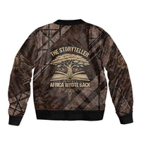 Chinua Achebe Sleeve Zip Bomber Jacket with Tribal Symbol Design, The Storyteller Quote and Africa Wrote Back - Wonder Print Shop