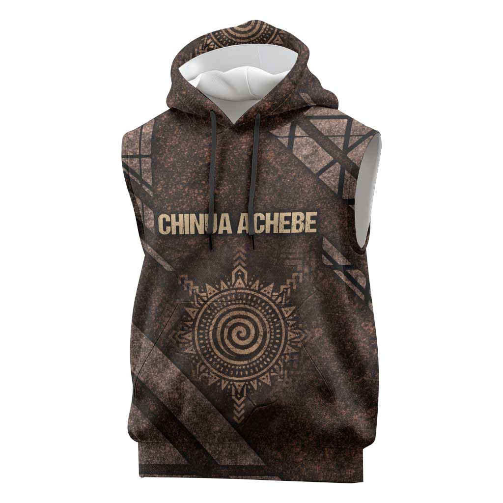 Chinua Achebe Sleeveless Hoodie with Tribal Symbol Design, The Storyteller Quote and Africa Wrote Back - Wonder Print Shop