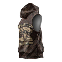 Chinua Achebe Sleeveless Hoodie with Tribal Symbol Design, The Storyteller Quote and Africa Wrote Back - Wonder Print Shop