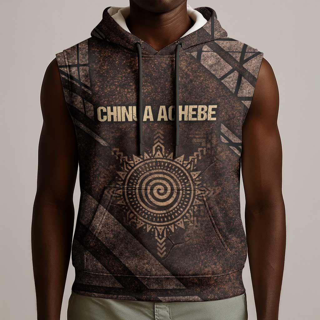 Chinua Achebe Sleeveless Hoodie with Tribal Symbol Design, The Storyteller Quote and Africa Wrote Back - Wonder Print Shop
