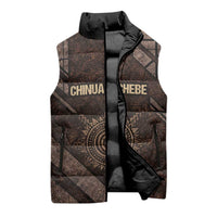 Chinua Achebe Sleeveless Puffer Jacket with Tribal Symbol Design, The Storyteller Quote and Africa Wrote Back - Wonder Print Shop