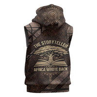 Chinua Achebe Sleeveless Zip Hoodie with Tribal Symbol Design, The Storyteller Quote and Africa Wrote Back - Wonder Print Shop