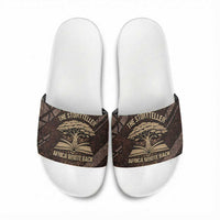 Chinua Achebe Slide Sandals with Tribal Symbol Design, The Storyteller Quote and Africa Wrote Back - Wonder Print Shop