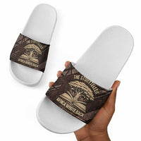 Chinua Achebe Slide Sandals with Tribal Symbol Design, The Storyteller Quote and Africa Wrote Back - Wonder Print Shop