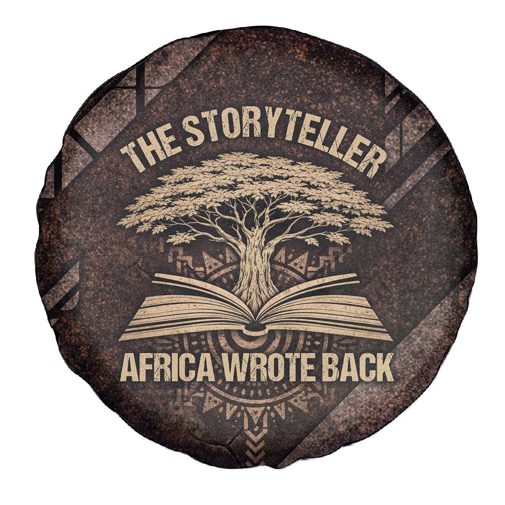 Chinua Achebe Spare Tire Cover with Tribal Symbol Design, The Storyteller Quote and Africa Wrote Back - Wonder Print Shop