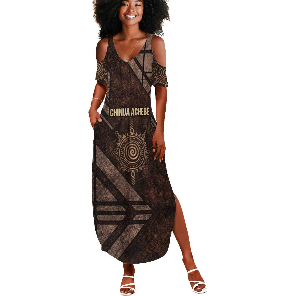 Chinua Achebe Summer Maxi Dress with Tribal Symbol Design, The Storyteller Quote and Africa Wrote Back - Wonder Print Shop