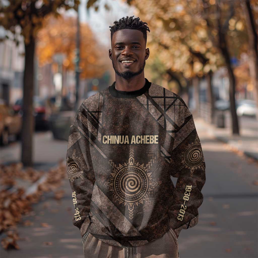 Chinua Achebe Sweatshirt with Tribal Symbol Design, The Storyteller Quote and Africa Wrote Back - Wonder Print Shop