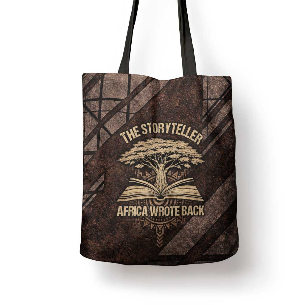 Chinua Achebe Tote Bag with Tribal Symbol Design, The Storyteller Quote and Africa Wrote Back - Wonder Print Shop