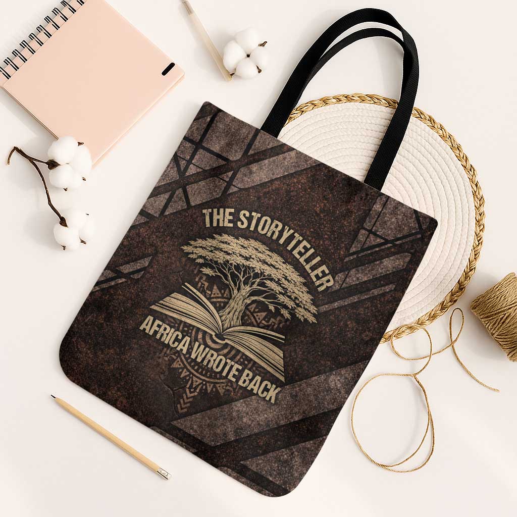 Chinua Achebe Tote Bag with Tribal Symbol Design, The Storyteller Quote and Africa Wrote Back - Wonder Print Shop