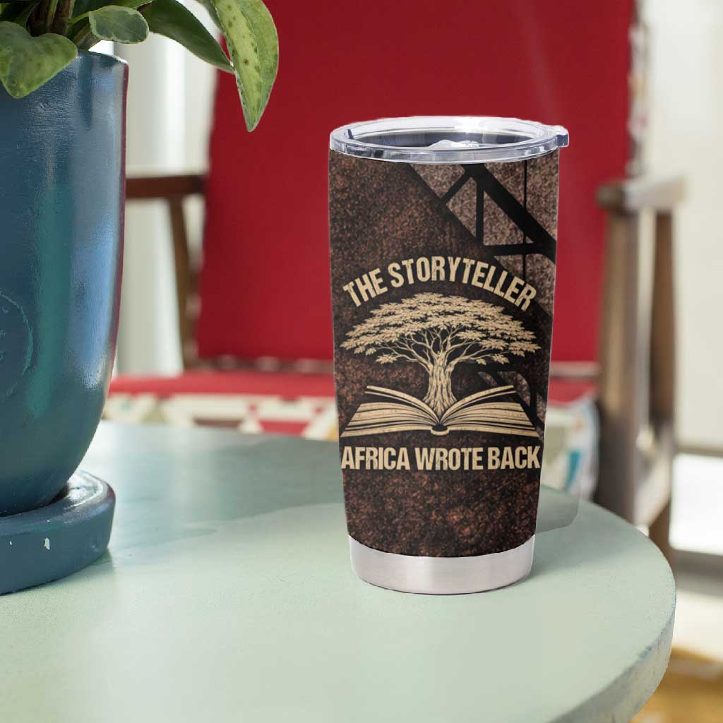 Chinua Achebe Tumbler Cup with Tribal Symbol Design, The Storyteller Quote and Africa Wrote Back - Wonder Print Shop