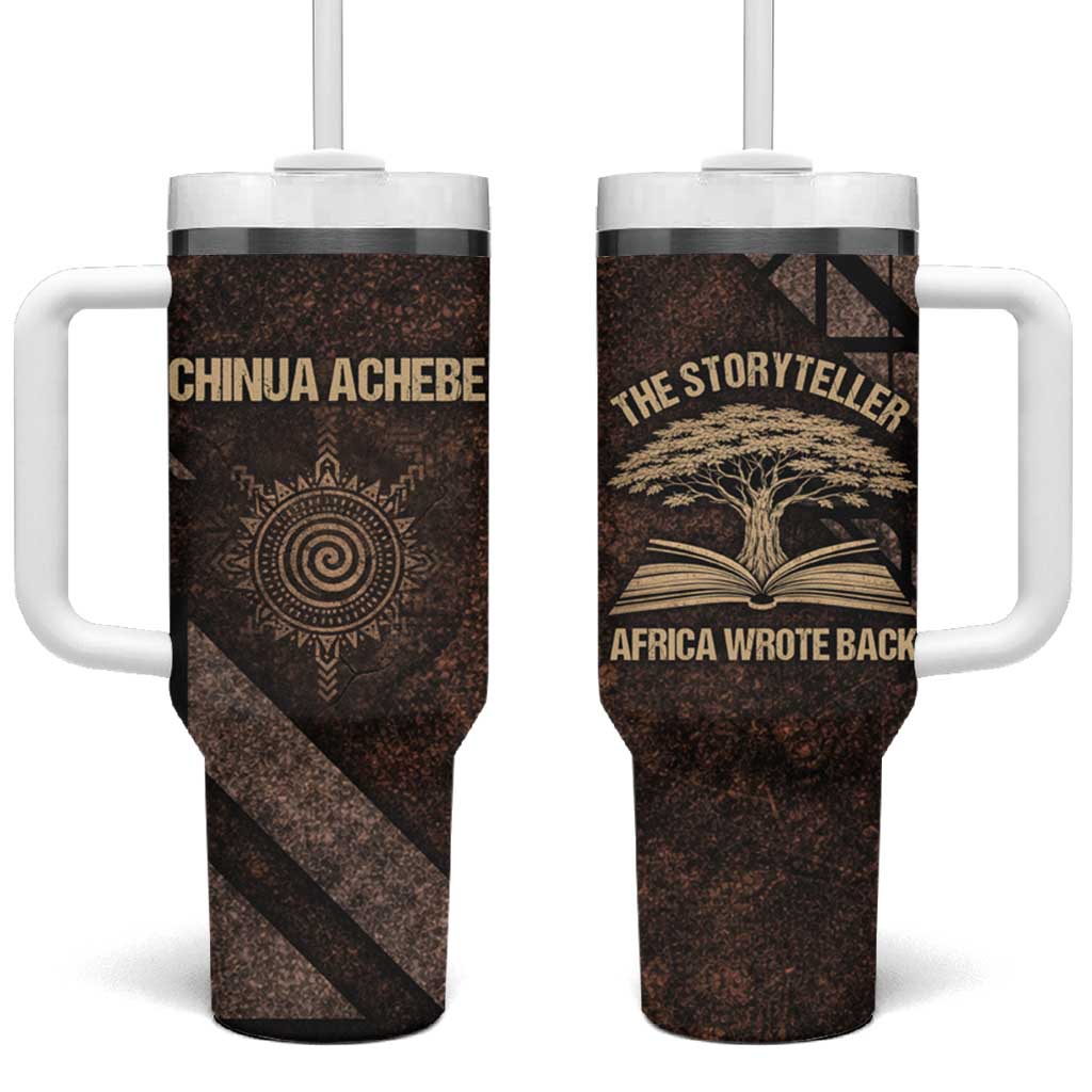 Chinua Achebe Tumbler With Handle with Tribal Symbol Design, The Storyteller Quote and Africa Wrote Back - Wonder Print Shop