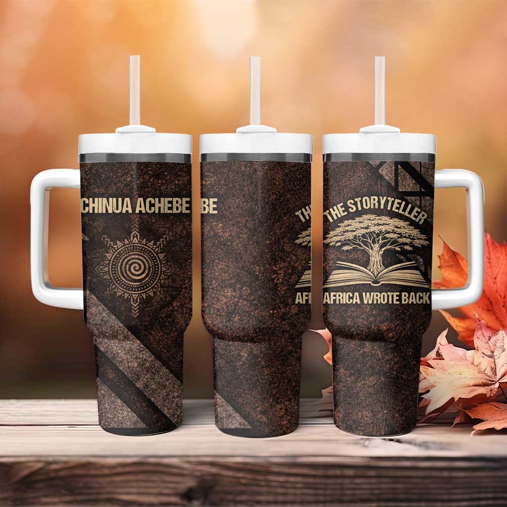 Chinua Achebe Tumbler With Handle with Tribal Symbol Design, The Storyteller Quote and Africa Wrote Back - Wonder Print Shop