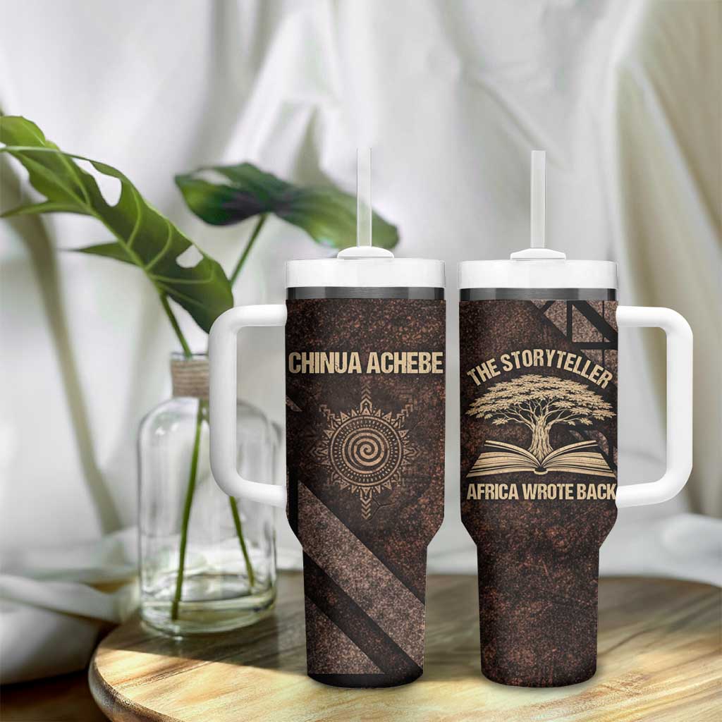 Chinua Achebe Tumbler With Handle with Tribal Symbol Design, The Storyteller Quote and Africa Wrote Back - Wonder Print Shop
