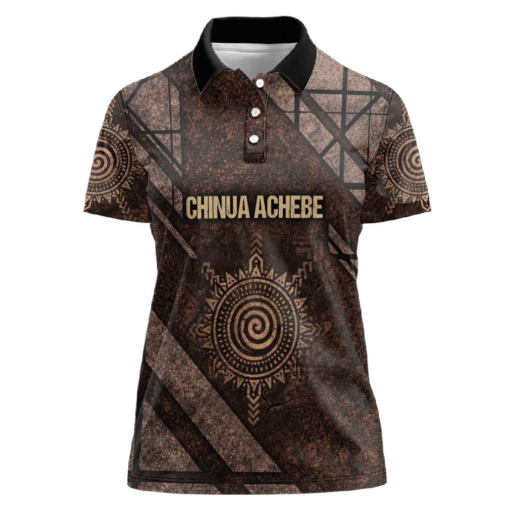 Chinua Achebe Women Polo Shirt with Tribal Symbol Design, The Storyteller Quote and Africa Wrote Back - Wonder Print Shop