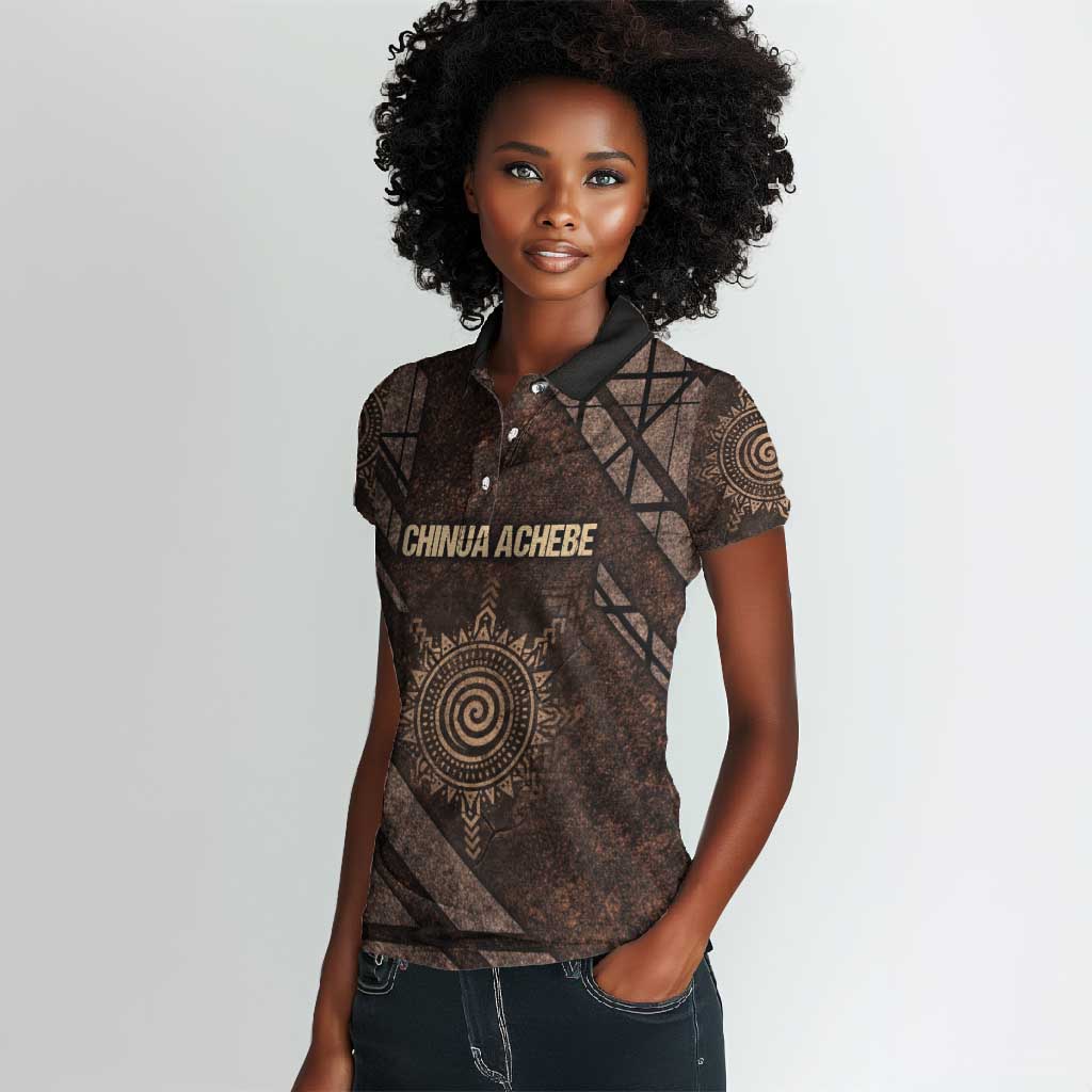 Chinua Achebe Women Polo Shirt with Tribal Symbol Design, The Storyteller Quote and Africa Wrote Back - Wonder Print Shop