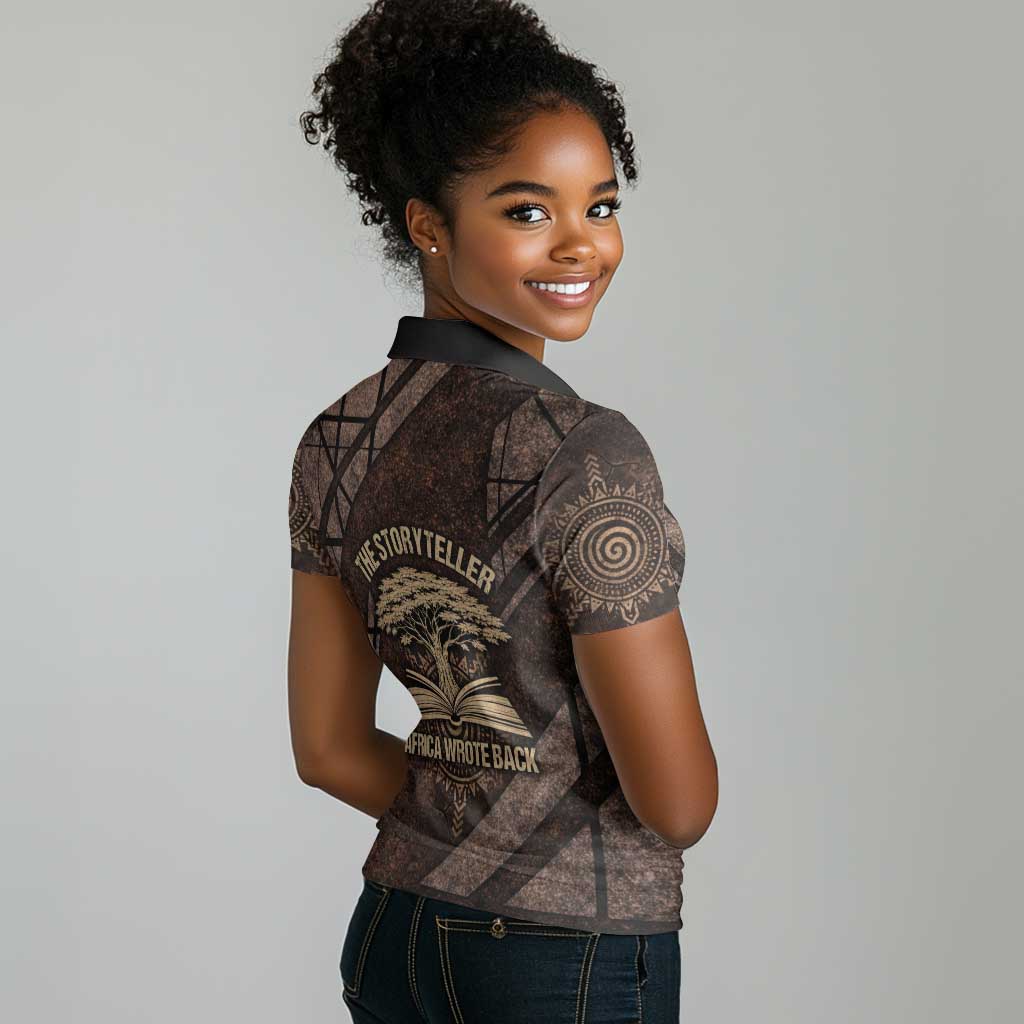Chinua Achebe Women Polo Shirt with Tribal Symbol Design, The Storyteller Quote and Africa Wrote Back - Wonder Print Shop