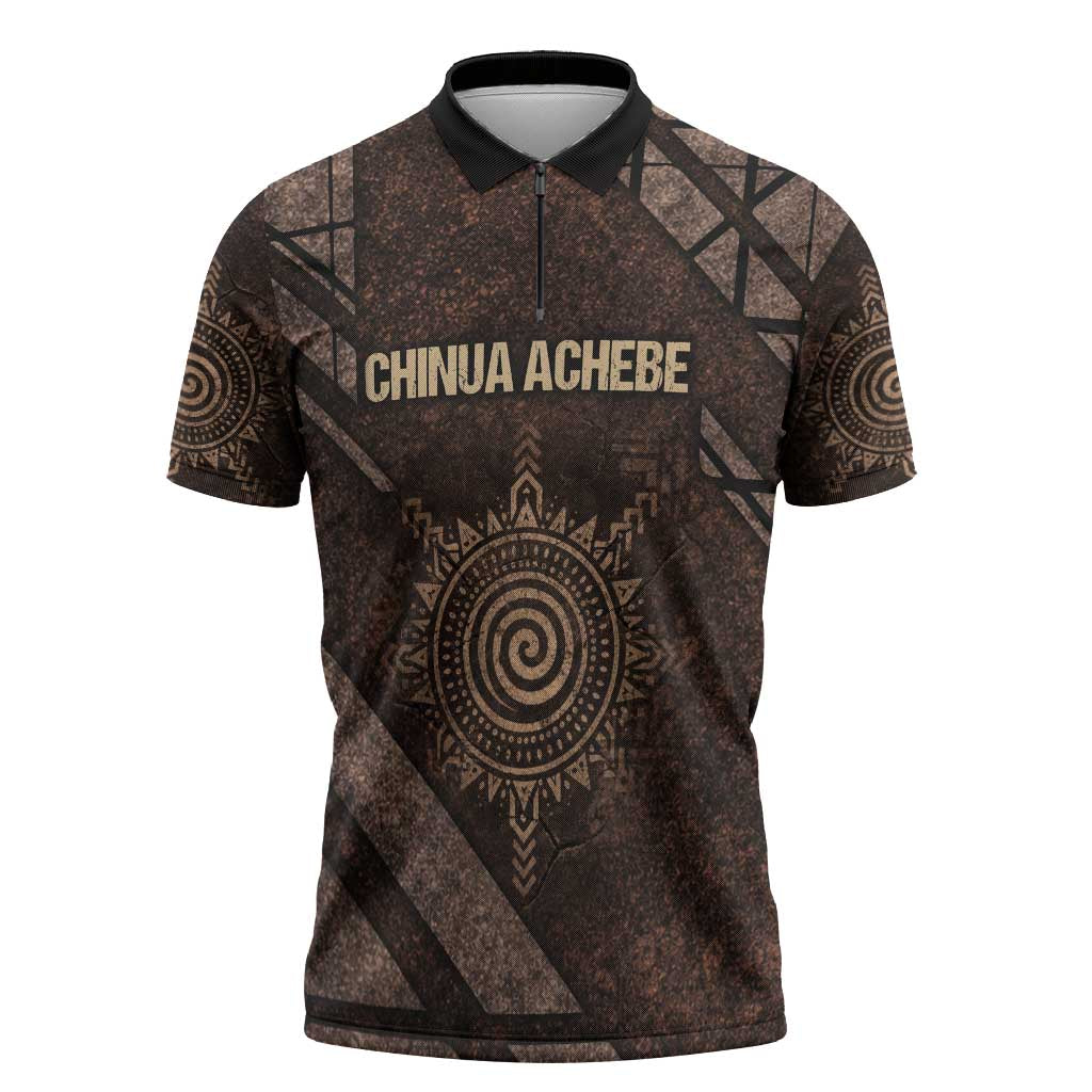 Chinua Achebe Zipper Polo Shirt with Tribal Symbol Design, The Storyteller Quote and Africa Wrote Back - Wonder Print Shop