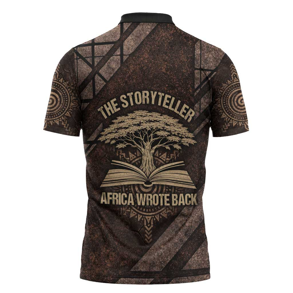 Chinua Achebe Zipper Polo Shirt with Tribal Symbol Design, The Storyteller Quote and Africa Wrote Back - Wonder Print Shop