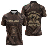 Chinua Achebe Zipper Polo Shirt with Tribal Symbol Design, The Storyteller Quote and Africa Wrote Back - Wonder Print Shop
