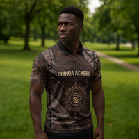Chinua Achebe Zipper Polo Shirt with Tribal Symbol Design, The Storyteller Quote and Africa Wrote Back - Wonder Print Shop