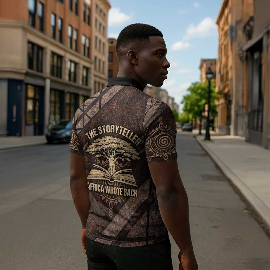 Chinua Achebe Zipper Polo Shirt with Tribal Symbol Design, The Storyteller Quote and Africa Wrote Back - Wonder Print Shop