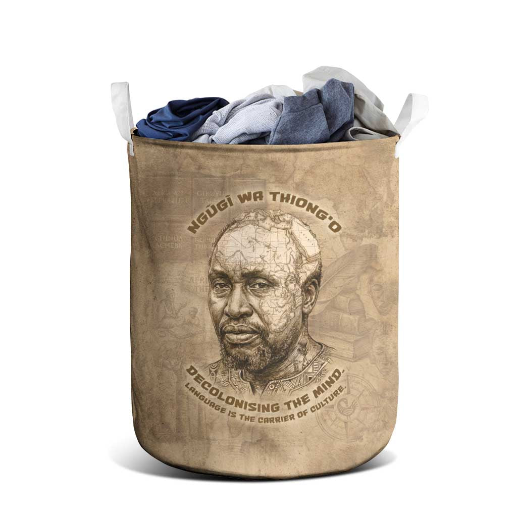 Ngugi wa Thiong O Laundry Basket Vintage Map Ancient African Library - Decolonising the Mind - Wonder Print Shop