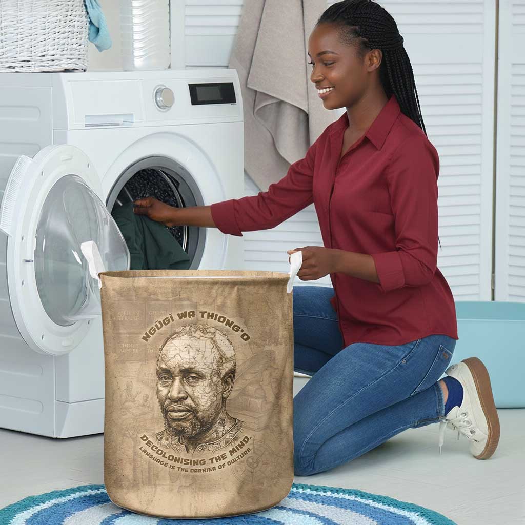 Ngugi wa Thiong O Laundry Basket Vintage Map Ancient African Library - Decolonising the Mind - Wonder Print Shop