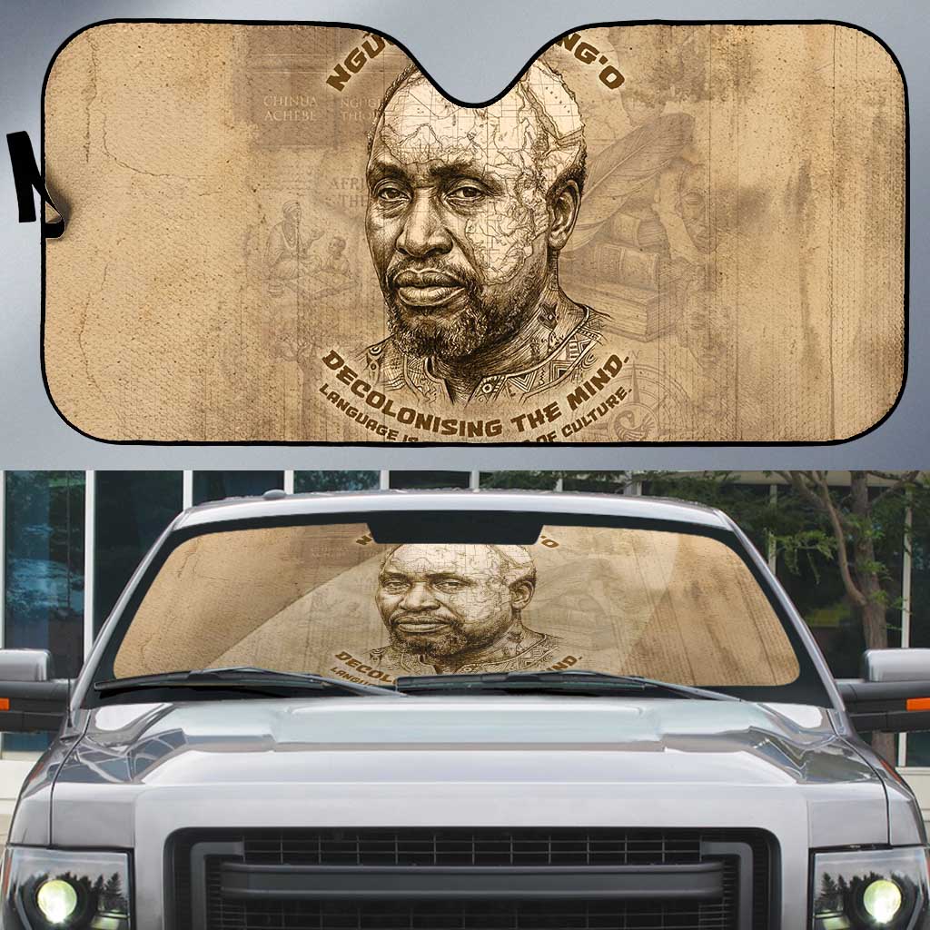 Ngugi wa Thiong O Auto Sun Shade Vintage Map Ancient African Library - Decolonising the Mind - Wonder Print Shop
