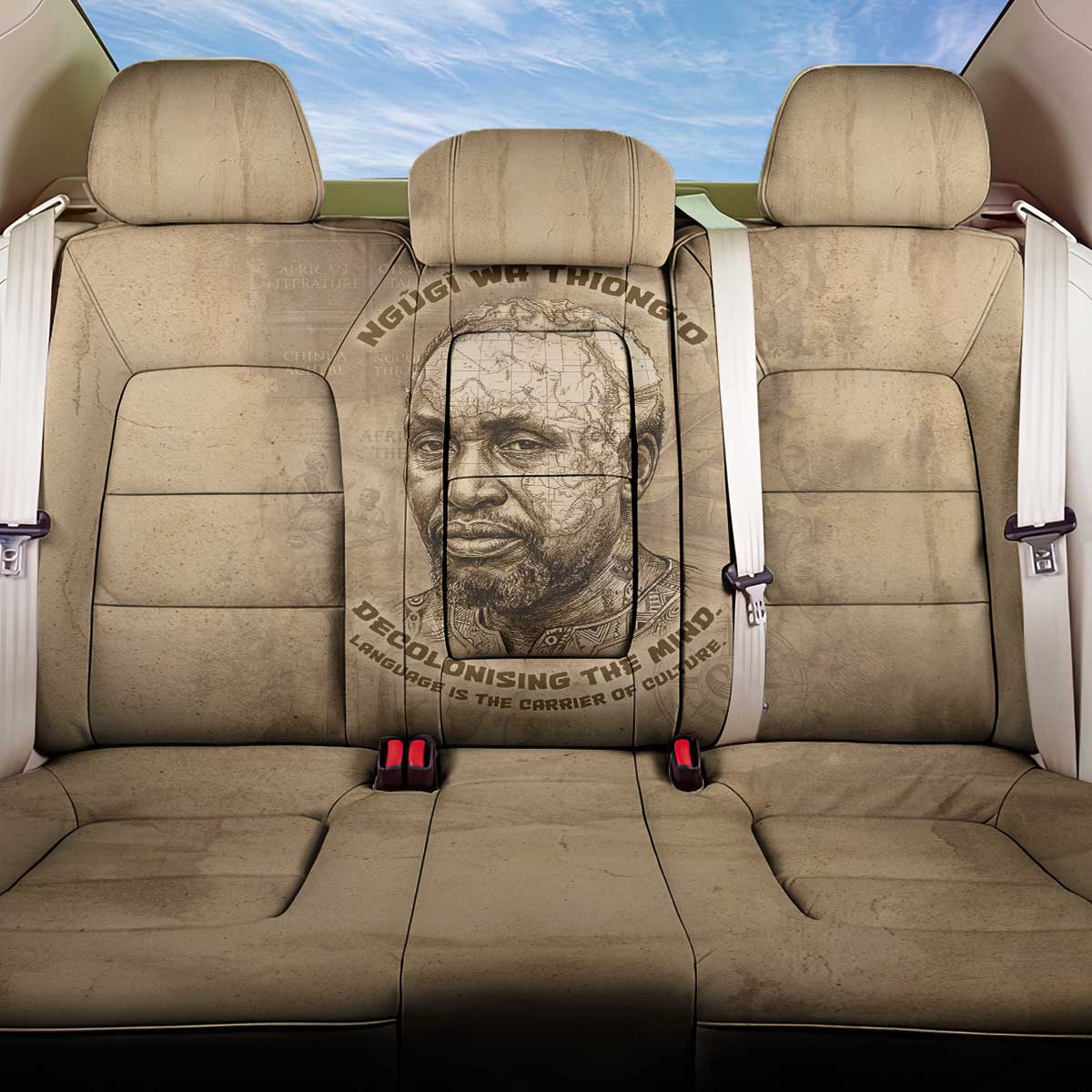 Ngugi wa Thiong O Back Car Seat Cover Vintage Map Ancient African Library - Decolonising the Mind - Wonder Print Shop