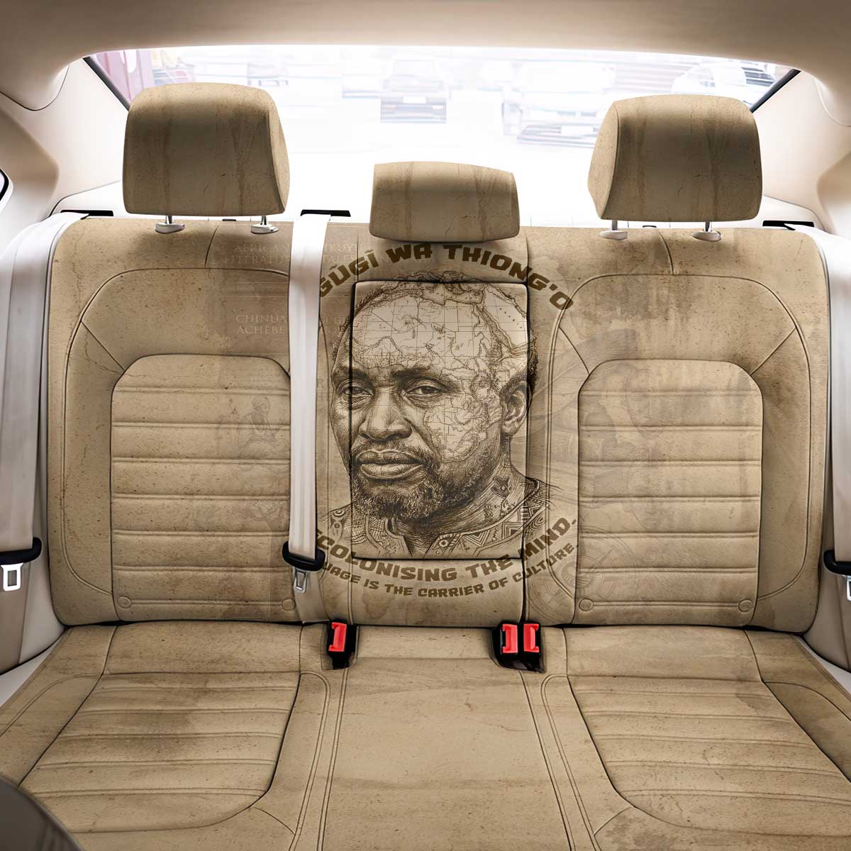 Ngugi wa Thiong O Back Car Seat Cover Vintage Map Ancient African Library - Decolonising the Mind - Wonder Print Shop