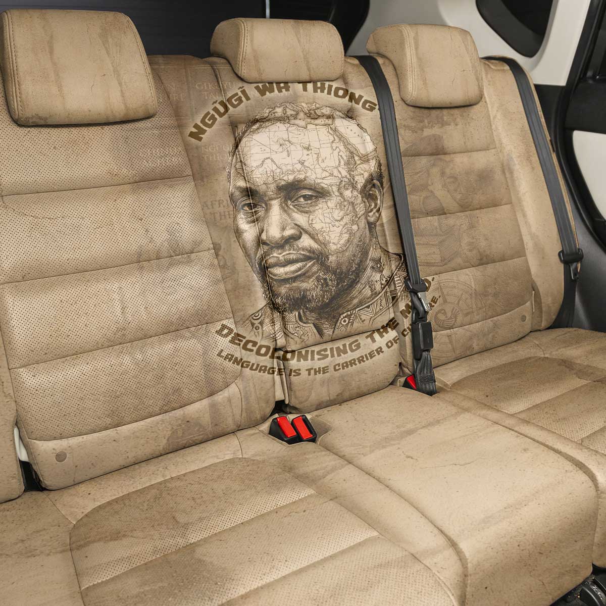Ngugi wa Thiong O Back Car Seat Cover Vintage Map Ancient African Library - Decolonising the Mind - Wonder Print Shop