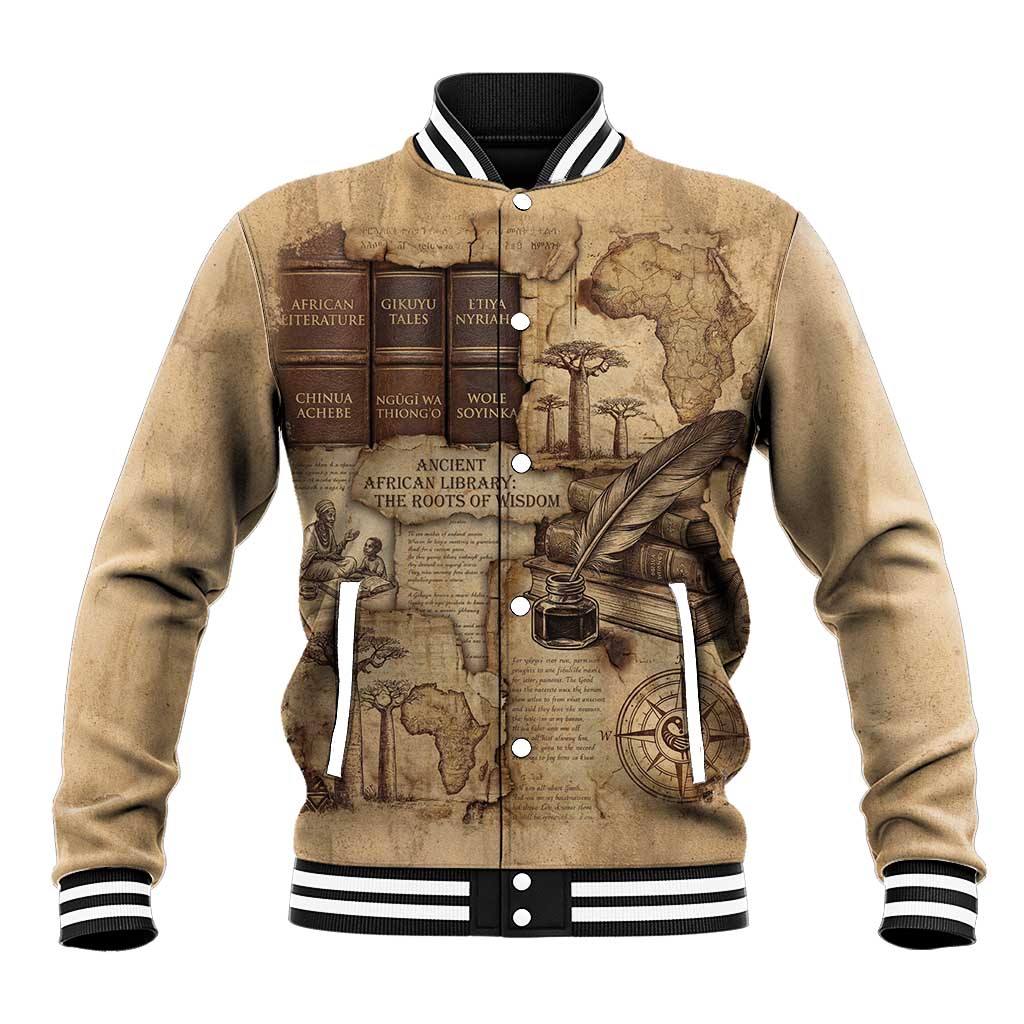 Ngugi wa Thiong O Baseball Jacket Vintage Map Ancient African Library - Decolonising the Mind - Wonder Print Shop