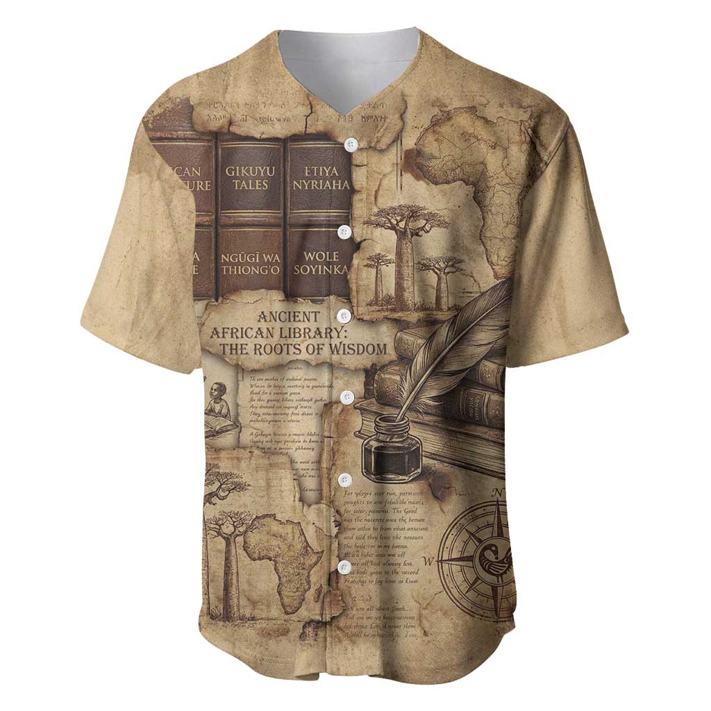 Ngugi wa Thiong O Baseball Jersey Vintage Map Ancient African Library - Decolonising the Mind - Wonder Print Shop
