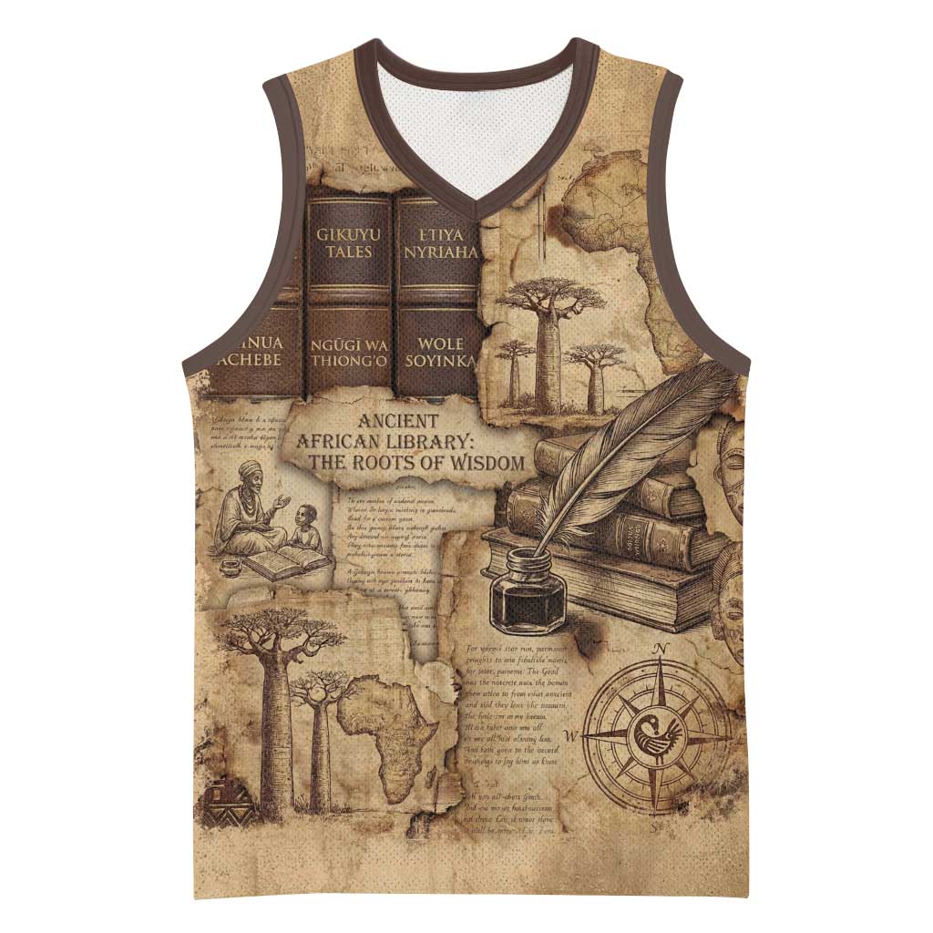 Ngugi wa Thiong O Basketball Jersey Vintage Map Ancient African Library - Decolonising the Mind - Wonder Print Shop