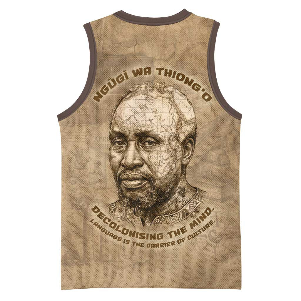 Ngugi wa Thiong O Basketball Jersey Vintage Map Ancient African Library - Decolonising the Mind - Wonder Print Shop