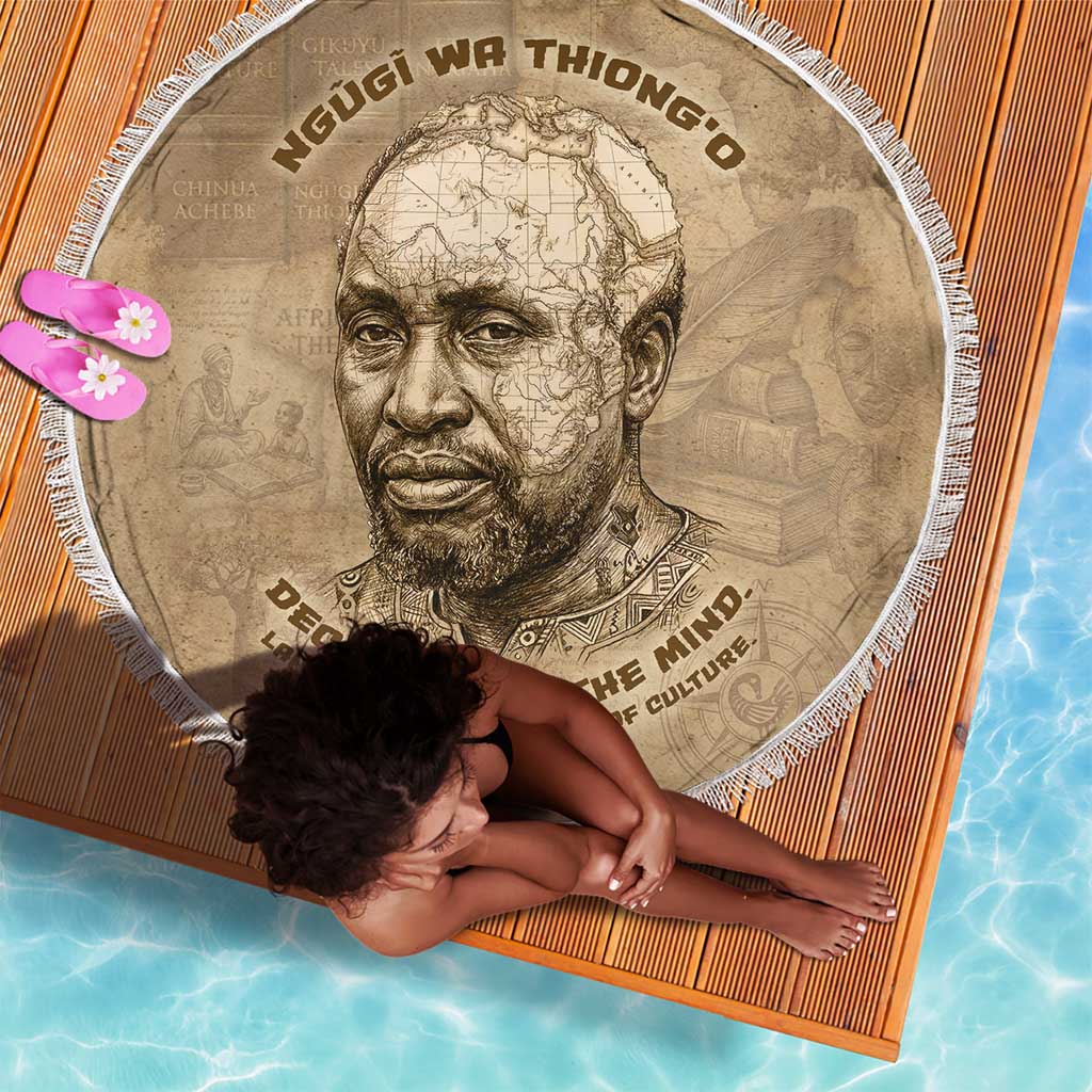 Ngugi wa Thiong O Beach Blanket Vintage Map Ancient African Library - Decolonising the Mind - Wonder Print Shop