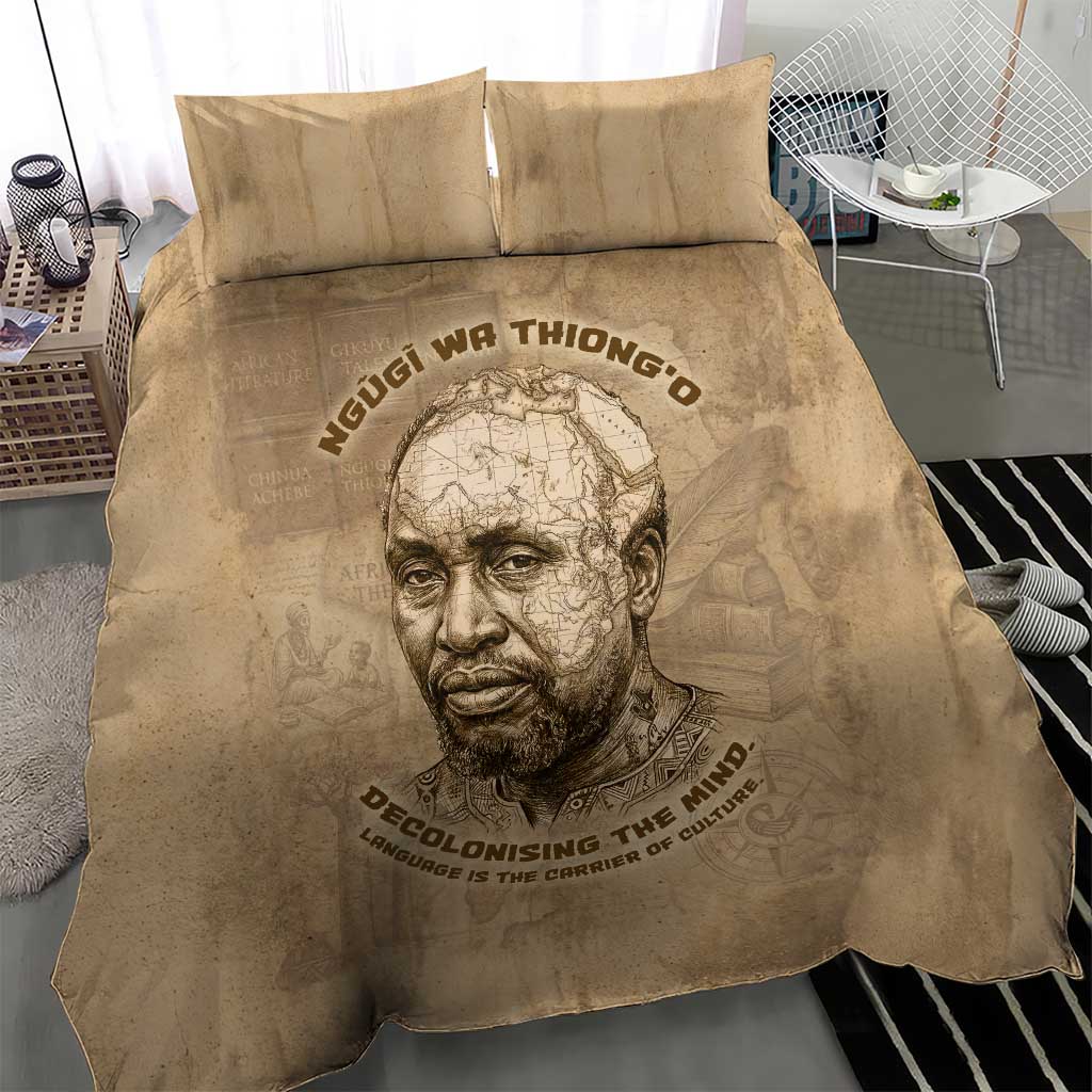 Ngugi wa Thiong O Bedding Set Vintage Map Ancient African Library - Decolonising the Mind - Wonder Print Shop