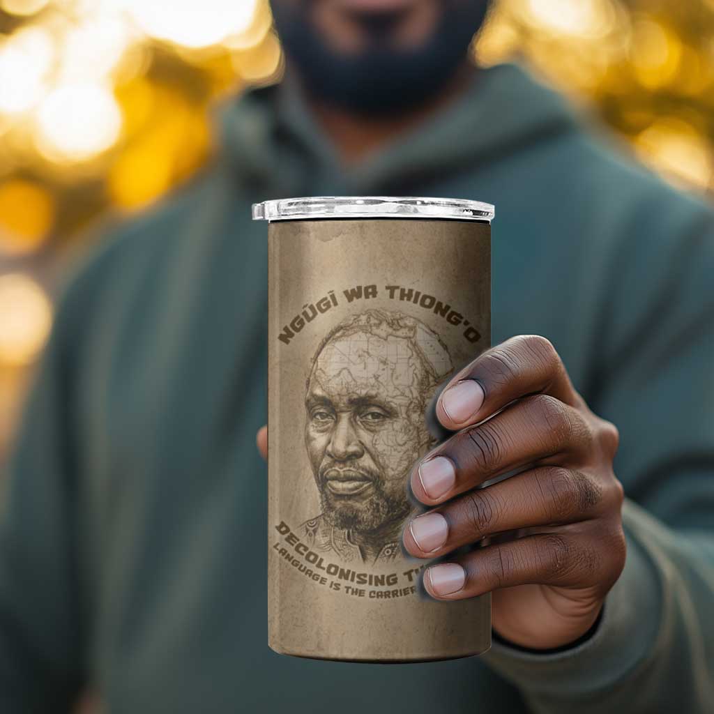 Ngugi wa Thiong O 4 in 1 Can Cooler Tumbler Vintage Map Ancient African Library - Decolonising the Mind - Wonder Print Shop