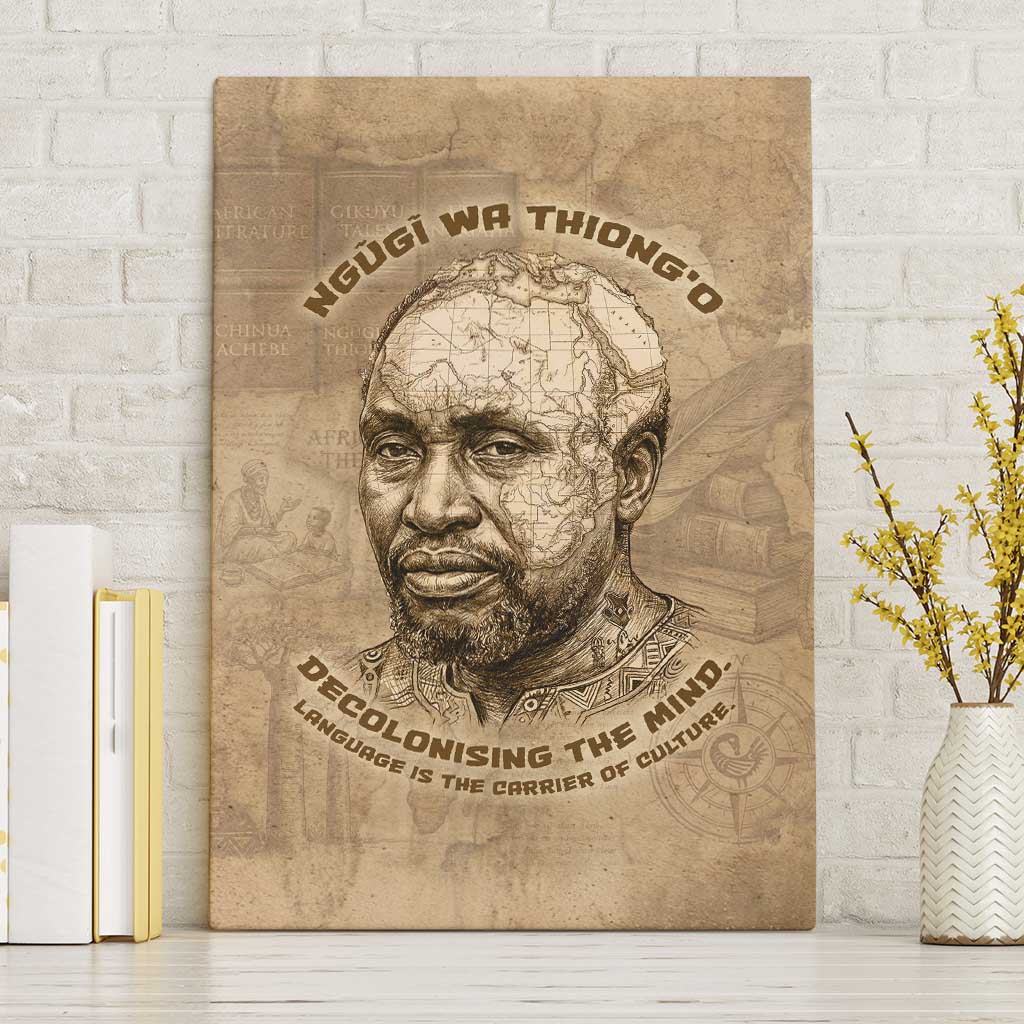 Ngugi wa Thiong O Canvas Wall Art Vintage Map Ancient African Library - Decolonising the Mind - Wonder Print Shop
