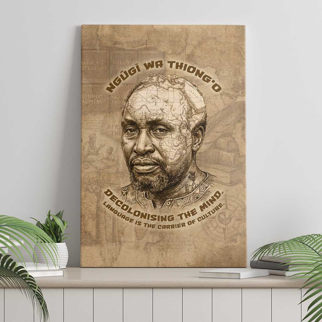 Ngugi wa Thiong O Canvas Wall Art Vintage Map Ancient African Library - Decolonising the Mind - Wonder Print Shop
