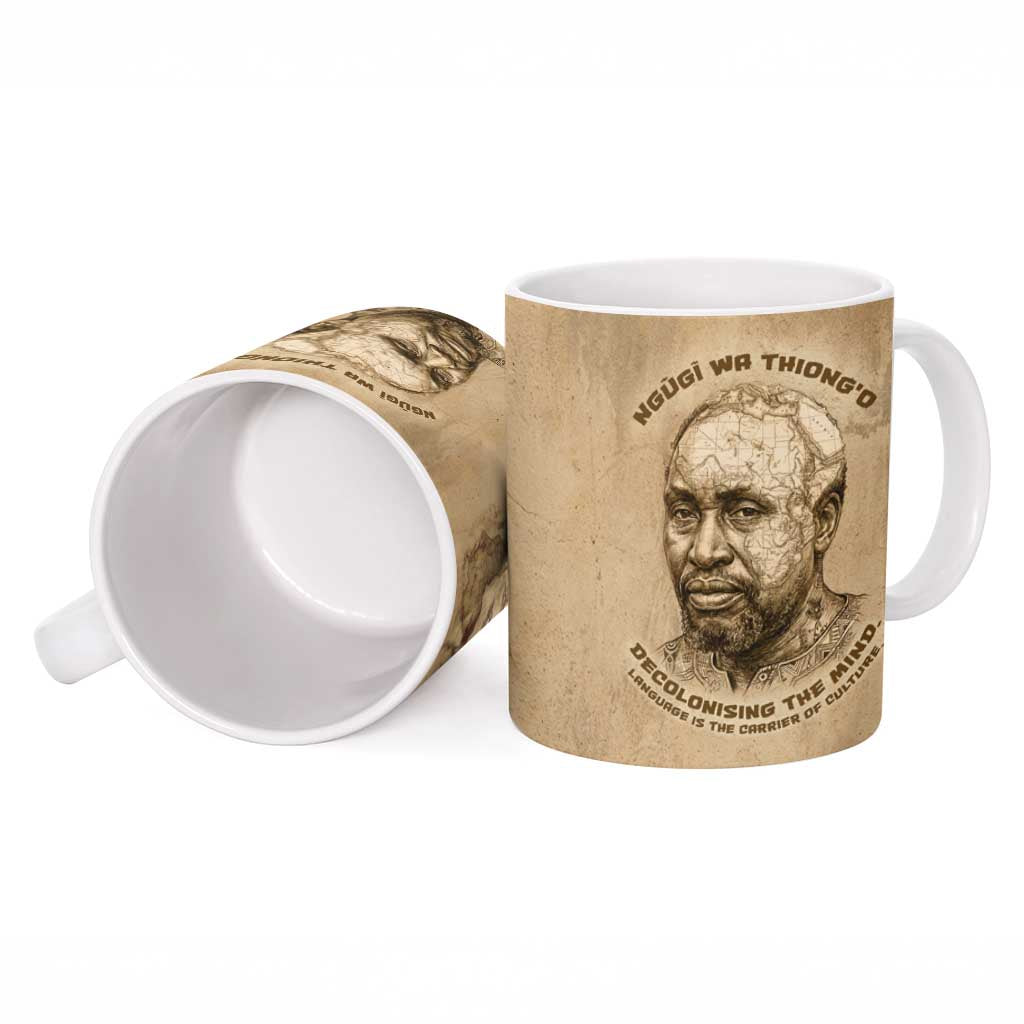 Ngugi wa Thiong O Ceramic Mug Vintage Map Ancient African Library - Decolonising the Mind - Wonder Print Shop